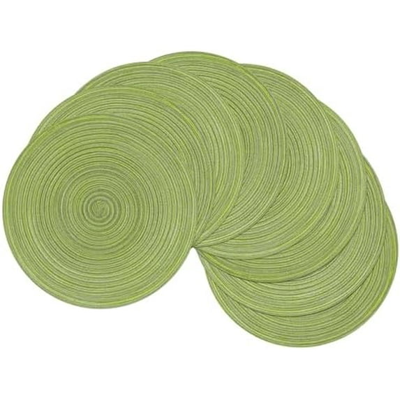 Round Placemats Set of 8 Washable 15 inch Round Table Mats Braided Non Slip Fabric Place Mats for Dining Table Indoor (Pea Green, 8)