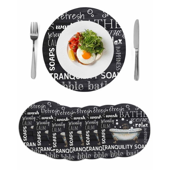 Round Placemats Shower Bathtub 15 inch Set of 6 Table Mats for Dining Table Vintage Style Heat Resistant Non-Slip Kitchen & Home Decorative Place Mat Set