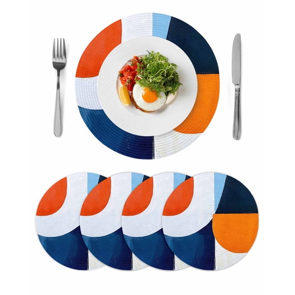 Round Placemats Simple Style 15 inch Set of 4 Table Mats for Dining Table Abstract Style Heat Resistant Non-Slip Kitchen & Home Decorative Place Mat Set