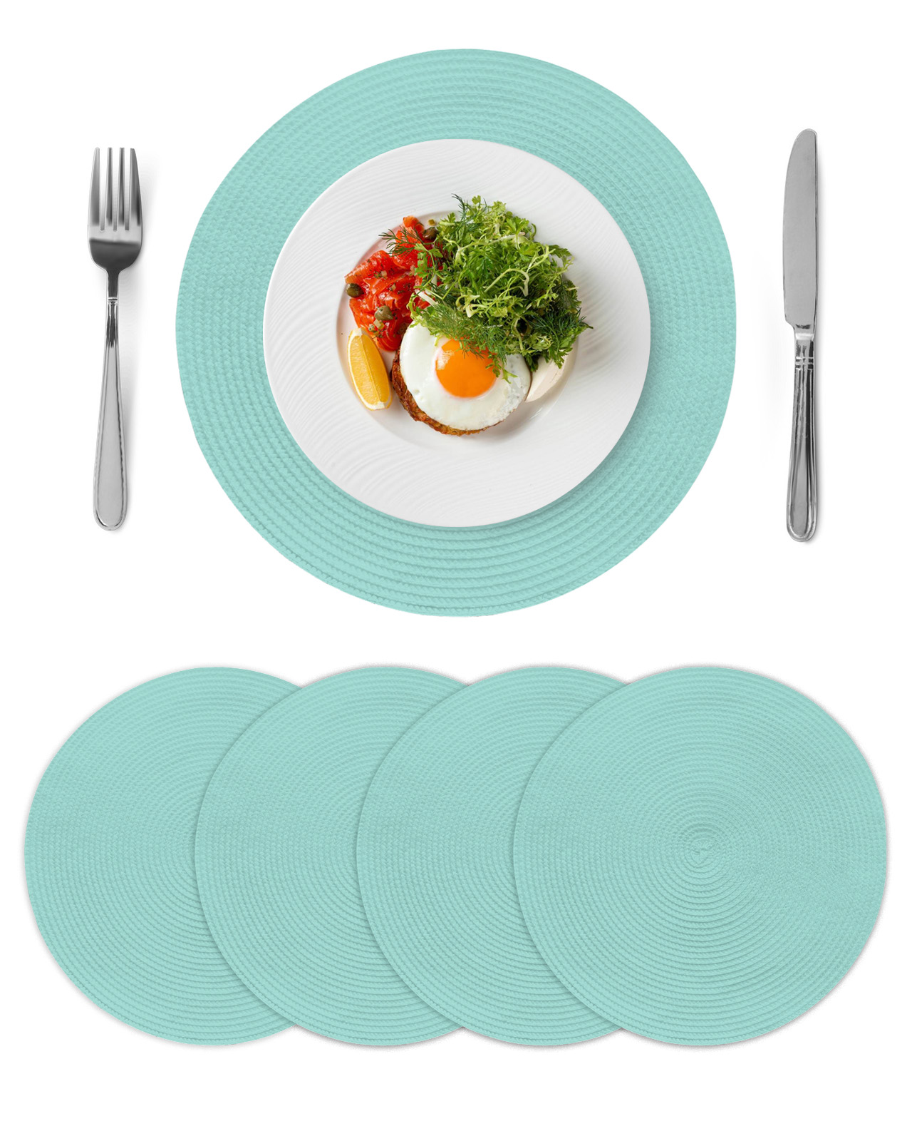 Round Placemats Solid Teal Color 15 inch Set of 4 Table Mats for Dining Table Light Cyan Heat Resistant Non-Slip Kitchen & Home Decorative Place Mat Set