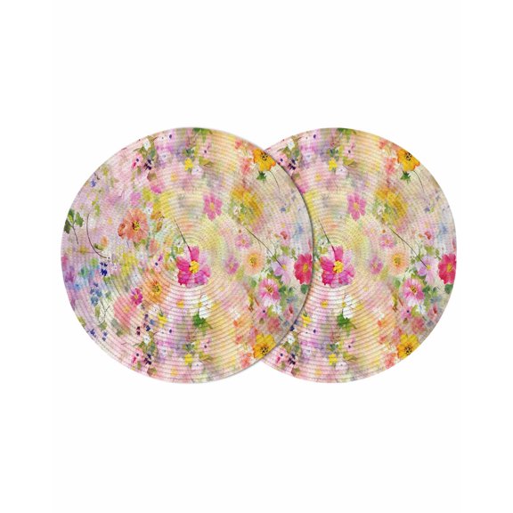 Round Placemats Spring Cute Daisy 15 inch Set of 2 Table Mats for Dining Table Abstract Plant Full Flowers Heat Resistant Non-Slip Kitchen & Home Decorative Place Mat Set