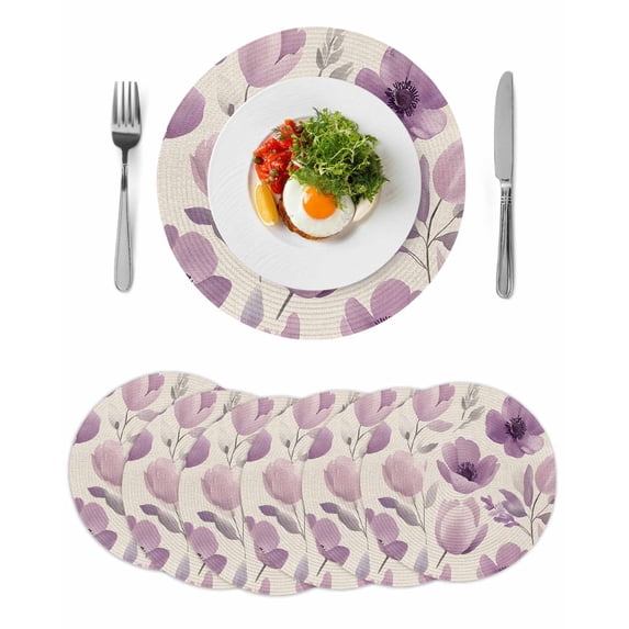 Round Placemats Spring Flowers 15 inch Set of 6 Table Mats for Dining Table Pink Purple Pastoral Heat Resistant Non-Slip Kitchen & Home Decorative Place Mat Set