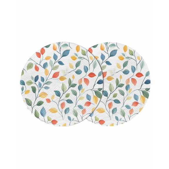 Round Placemats Spring Leaves 15 inch Set of 2 Table Mats for Dining Table Farmhouse Leaf Heat Resistant Non-Slip Kitchen & Home Decorative Place Mat Set