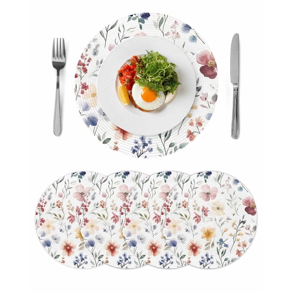 Round Placemats Spring Watercolor Flowers 15 inch Set of 4 Table Mats for Dining Table Country Garden Heat Resistant Non-Slip Kitchen & Home Decorative Place Mat Set