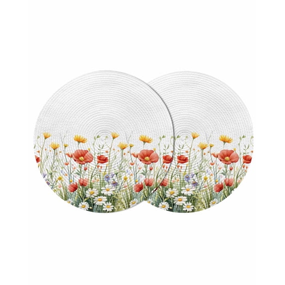 Round Placemats Spring Wildflower 15 inch Set of 2 Table Mats for Dining Table Watercolor Flower Leaf Heat Resistant Non-Slip Kitchen & Home Decorative Place Mat Set