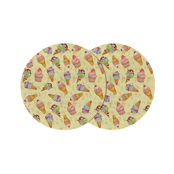 Round Placemats Summer Ice Cream 15 inch Set of 2 Table Mats for Dining Table Cakes Desserts Colorful Heat Resistant Non-Slip Kitchen & Home Decorative Place Mat Set
