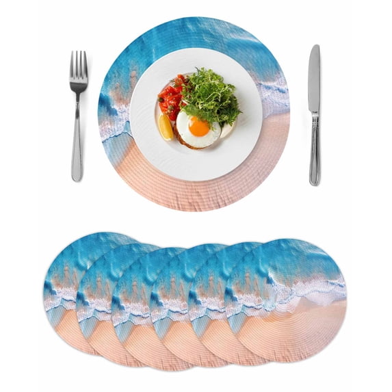 Round Placemats Summer Ocean Sunlight 15 inch Set of 6 Table Mats for Dining Table Seawater Blue Wave Beach Heat Resistant Non-Slip Kitchen & Home Decorative Place Mat Set