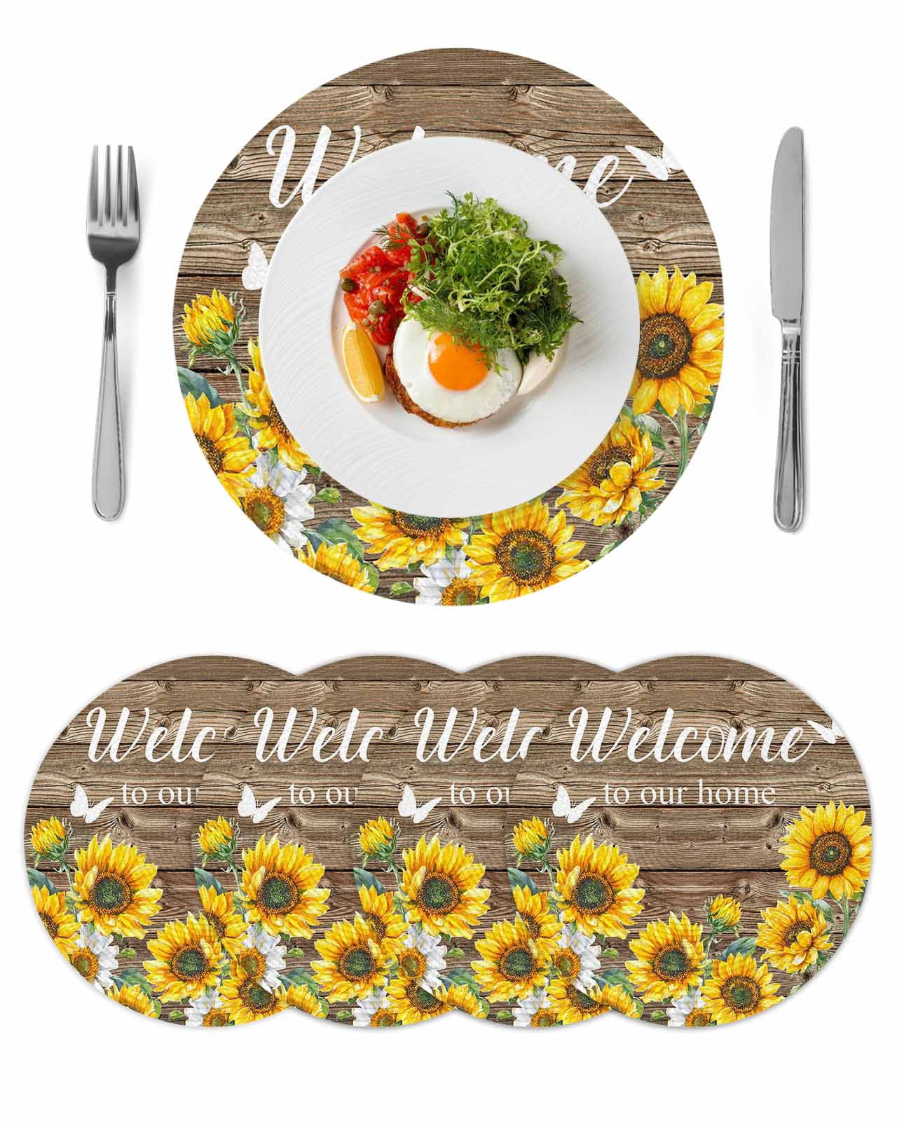 Round Placemats Sunflower Farmhouse 15 inch Set of 4 Table Mats for ...