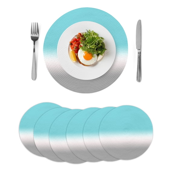 Round Placemats Teal Green and Grey Ombre 15 inch Set of 6 Table Mats for Dining Table Gradient Gradual Color Heat Resistant Non-Slip Kitchen & Home Decorative Place Mat Set
