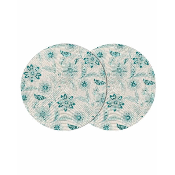 Round Placemats Teal Paisley Pattern 15 inch Set of 2 Table Mats for Dining Table Boho Tribal Vintage Flowers Heat Resistant Non-Slip Kitchen & Home Decorative Place Mat Set