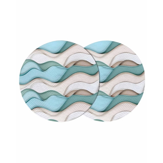Round Placemats Teal Waves 15 inch Set of 2 Table Mats for Dining Table Modern Abstract Heat Resistant Non-Slip Kitchen & Home Decorative Place Mat Set