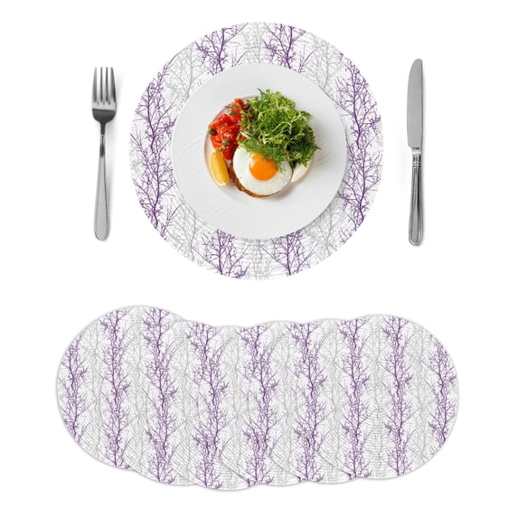 Round Placemats Tree Branch 15 inch Set of 6 Table Mats for Dining Table Purple Grey Heat Resistant Non-Slip Kitchen & Home Decorative Place Mat Set