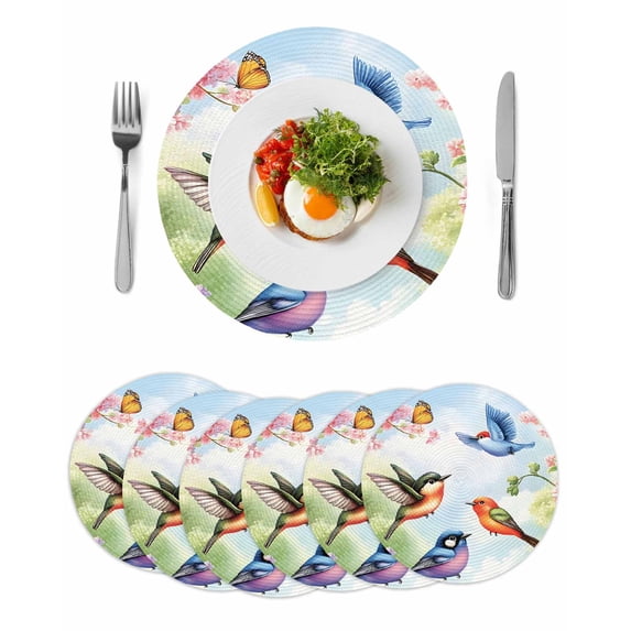 Round Placemats Tree Branch Butterfly 15 inch Set of 6 Table Mats for Dining Table Flowers Birds Heat Resistant Non-Slip Kitchen & Home Decorative Place Mat Set