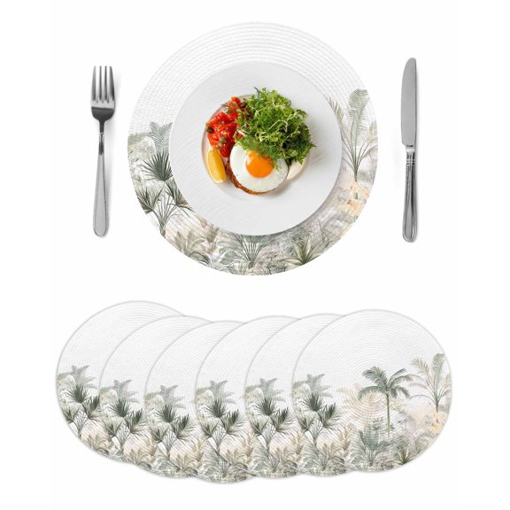 Round Placemats Tropical Forest 15 inch Set of 6 Table Mats for Dining Table Monstera Palm Tree Heat Resistant Non-Slip Kitchen & Home Decorative Place Mat Set