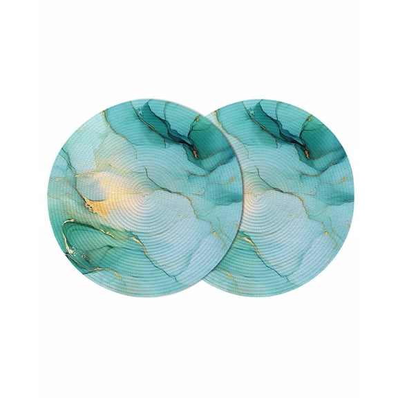 Round Placemats Turquoise Marble 15 inch Set of 2 Table Mats for Dining Table Abstract Art Heat Resistant Non-Slip Kitchen & Home Decorative Place Mat Set