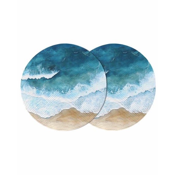 Round Placemats Turquoise Ocean Wave 15 inch Set of 2 Table Mats for Dining Table Beach Heat Resistant Non-Slip Kitchen & Home Decorative Place Mat Set