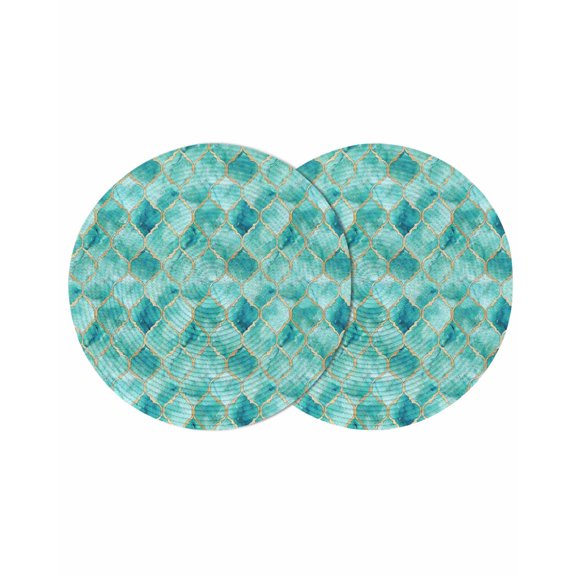 Round Placemats Turquoise White Marble 15 inch Set of 2 Table Mats for Dining Table Lattice Modern Art Heat Resistant Non-Slip Kitchen & Home Decorative Place Mat Set
