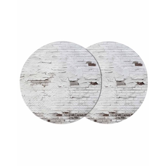 Round Placemats Vintage Brick Wall 15 inch Set of 2 Table Mats for Dining Table White Gray Heat Resistant Non-Slip Kitchen & Home Decorative Place Mat Set