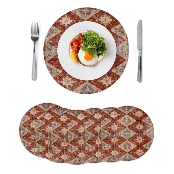 Round Placemats Vintage Figure Medieval Ethnic Style 15 inch Set of 6 Table Mats for Dining Table Red Turkish Texture Heat Resistant Non-Slip Kitchen & Home Decorative Place Mat Set