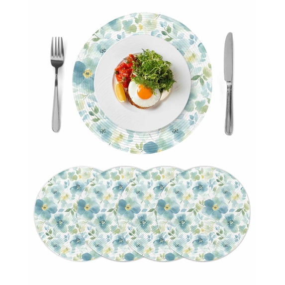 Round Placemats Watercolor Blue Green Flowers 15 inch Set of 4 Table Mats for Dining Table Wildflowers Leaf Heat Resistant Non-Slip Kitchen & Home Decorative Place Mat Set