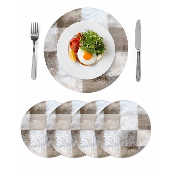 Round Placemats Watercolor Brown White Graffiti 15 inch Set of 4 Table Mats for Dining Table Modern Art Heat Resistant Non-Slip Kitchen & Home Decorative Place Mat Set