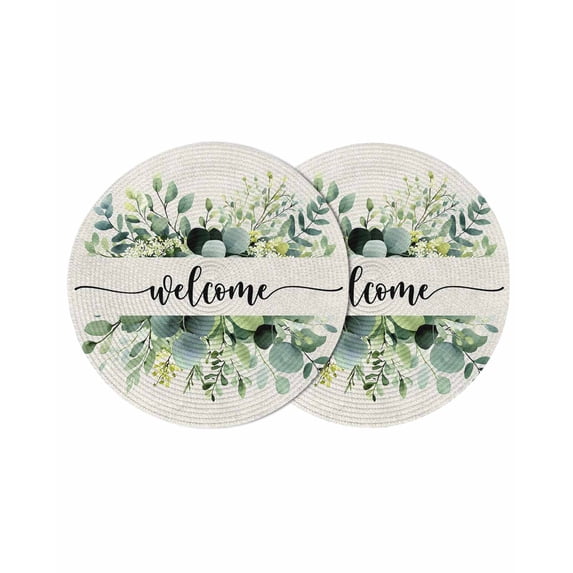 Round Placemats Watercolor Eucalyptus Leaves 15 inch Set of 2 Table Mats for Dining Table Green Leaf Plant Heat Resistant Non-Slip Kitchen & Home Decorative Place Mat Set