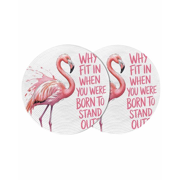 Round Placemats Watercolor Flamingo 15 inch Set of 2 Table Mats for Dining Table Retro Pink Bird Heat Resistant Non-Slip Kitchen & Home Decorative Place Mat Set