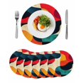 thumbnail image 1 of Round Placemats Watercolor Orange Black Blue Geometric 15 inch Set of 6 Table Mats for Dining Table Abstract Style Heat Resistant Non-Slip Kitchen & Home Decorative Place Mat Set, 1 of 8