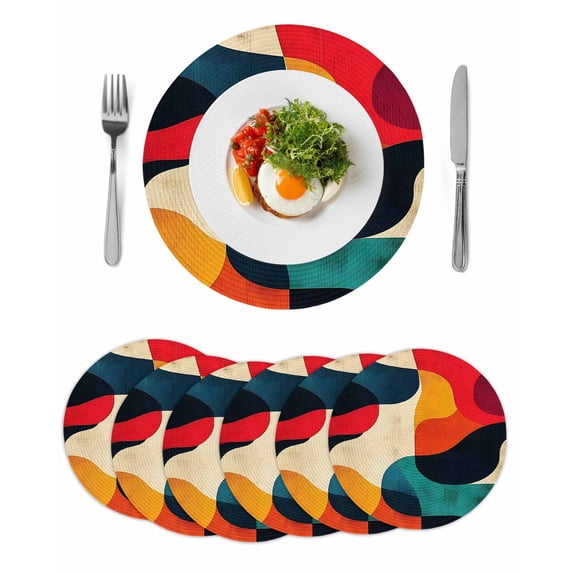 Round Placemats Watercolor Orange Black Blue Geometric 15 inch Set of 6 Table Mats for Dining Table Abstract Style Heat Resistant Non-Slip Kitchen & Home Decorative Place Mat Set
