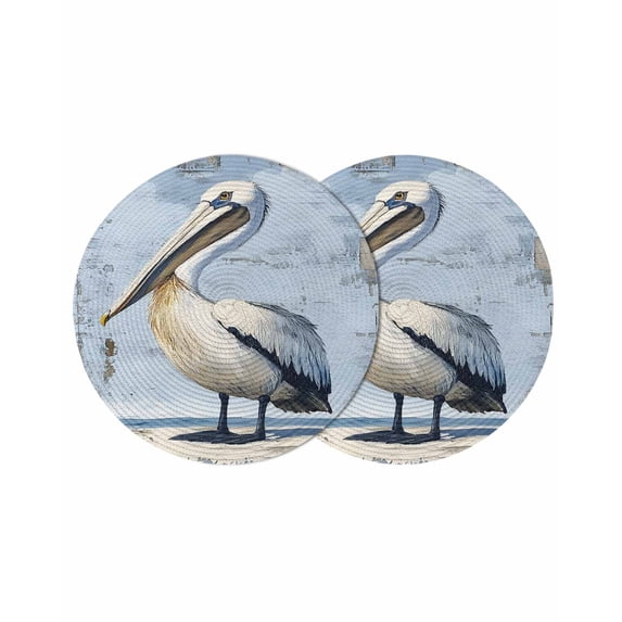 Round Placemats Watercolor Pelican 15 inch Set of 2 Table Mats for Dining Table Blue Oil Painting Heat Resistant Non-Slip Kitchen & Home Decorative Place Mat Set