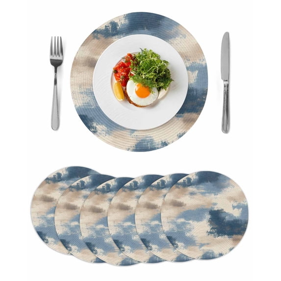 Round Placemats Watercolors Blue Brown 15 inch Set of 6 Table Mats for Dining Table Abstract Art Heat Resistant Non-Slip Kitchen & Home Decorative Place Mat Set