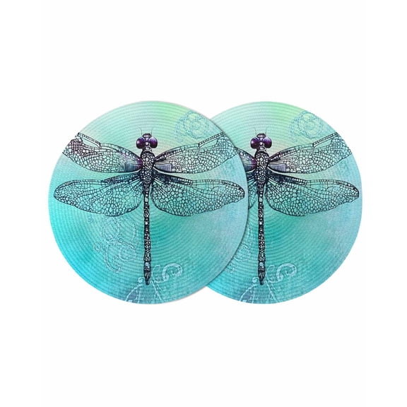 Round Placemats Watercolors Dragonfly 15 inch Set of 2 Table Mats for Dining Table Teal Painting Heat Resistant Non-Slip Kitchen & Home Decorative Place Mat Set