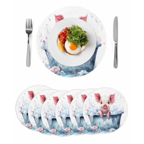 Round Placemats Watercolors Pig 15 inch Set of 6 Table Mats for Dining Table Cute Piglet Heat Resistant Non-Slip Kitchen & Home Decorative Place Mat Set