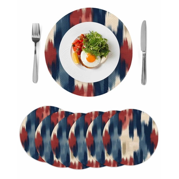 Round Placemats Watercolors Red White Blue 15 inch Set of 6 Table Mats for Dining Table Abstract Art Heat Resistant Non-Slip Kitchen & Home Decorative Place Mat Set