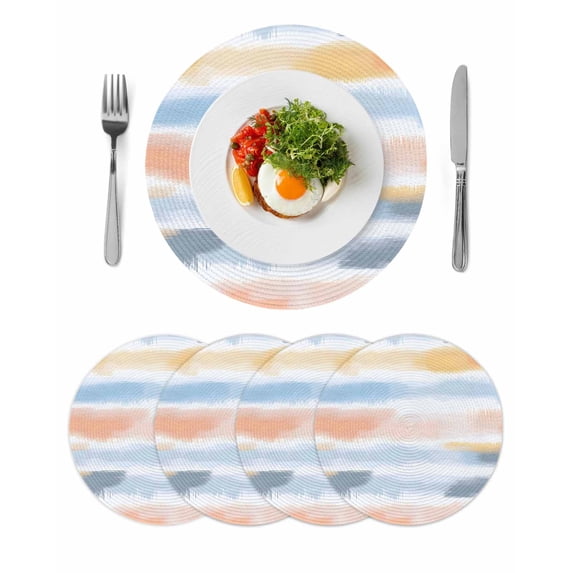 Round Placemats Watercolors Yellow Blue Stripes 15 inch Set of 4 Table Mats for Dining Table Abstract Art Heat Resistant Non-Slip Kitchen & Home Decorative Place Mat Set