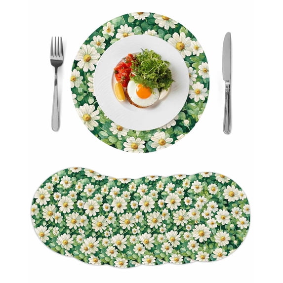 Round Placemats White Daisies 15 inch Set of 6 Table Mats for Dining Table Spring Garden Heat Resistant Non-Slip Kitchen & Home Decorative Place Mat Set