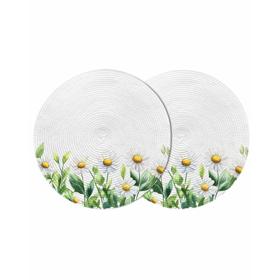 Round Placemats White Daisy 15 inch Set of 2 Table Mats for Dining Table Watercolor Flower Heat Resistant Non-Slip Kitchen & Home Decorative Place Mat Set