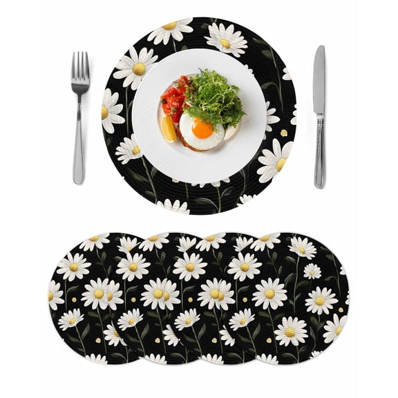 Round Placemats White Daisy 15 inch Set of 4 Table Mats for Dining Table Flowers Scenery Heat Resistant Non-Slip Kitchen & Home Decorative Place Mat Set