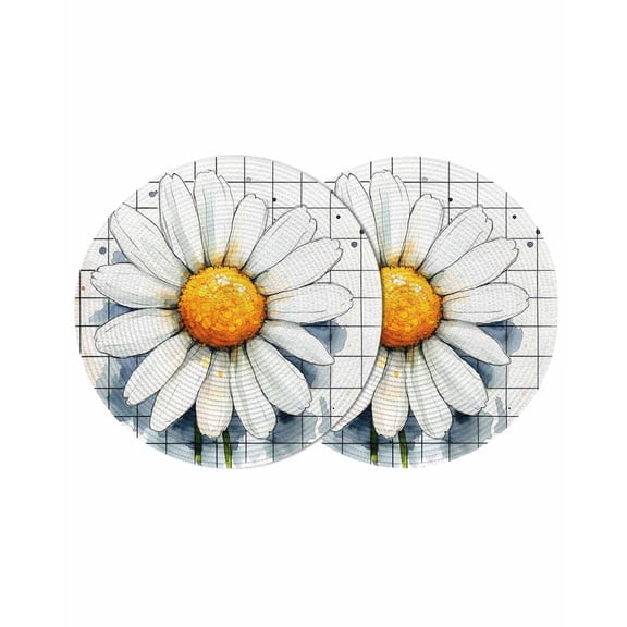 Round Placemats White Daisy 15 inch Set of 2 Table Mats for Dining Table Retro Art Heat Resistant Non-Slip Kitchen & Home Decorative Place Mat Set