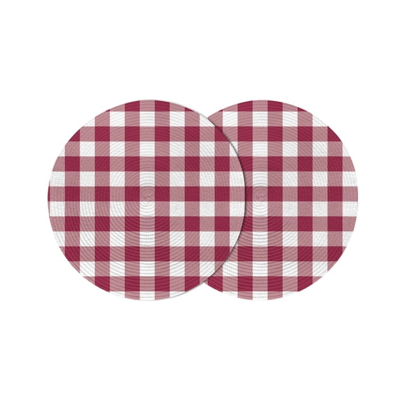Round Placemats Wine Red Buffalo Check Plaid 15 inch Set of 2 Table Mats for Dining Table Farmhouse Style Heat Resistant Non-Slip Kitchen & Home Decorative Place Mat Set