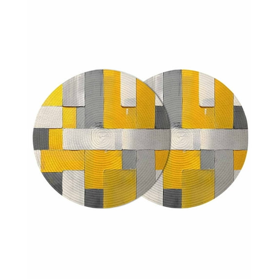 Round Placemats Yellow Block 15 inch Set of 2 Table Mats for Dining Table Modern Modern Art Heat Resistant Non-Slip Kitchen & Home Decorative Place Mat Set