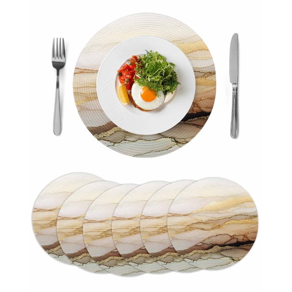Round Placemats Yellow Brown Marble Texture 15 inch Set of 6 Table Mats for Dining Table Waves Abstract Heat Resistant Non-Slip Kitchen & Home Decorative Place Mat Set