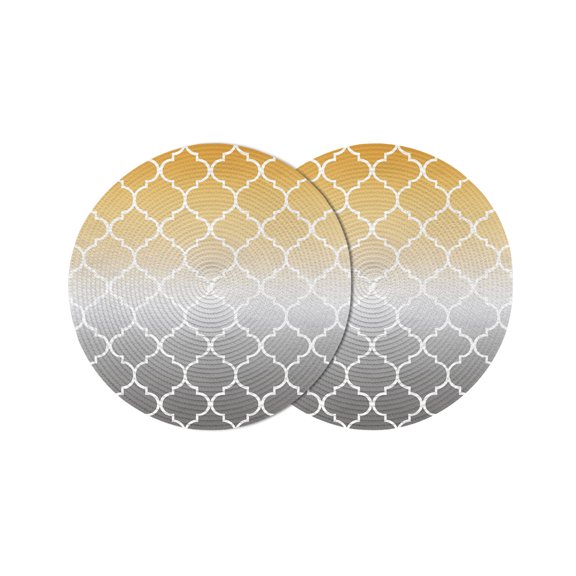 Round Placemats Yellow and Gray Ombre Gradient 15 inch Set of 2 Table Mats for Dining Table Morocco Pattern Heat Resistant Non-Slip Kitchen & Home Decorative Place Mat Set
