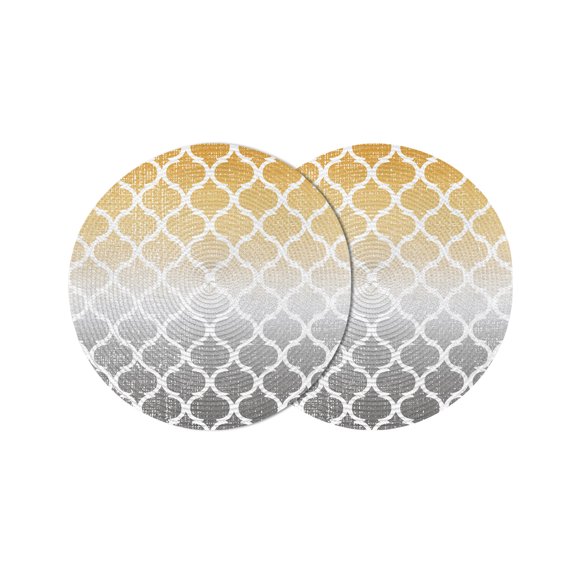 Round Placemats Yellow and Grey 15 inch Set of 2 Table Mats for Dining Table Ombre Gradient Morocco Pattern Heat Resistant Non-Slip Kitchen & Home Decorative Place Mat Set