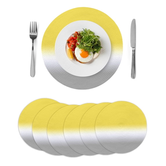 Round Placemats Yellow and Grey Ombre 15 inch Set of 6 Table Mats for Dining Table Gradient Gradual Color Heat Resistant Non-Slip Kitchen & Home Decorative Place Mat Set