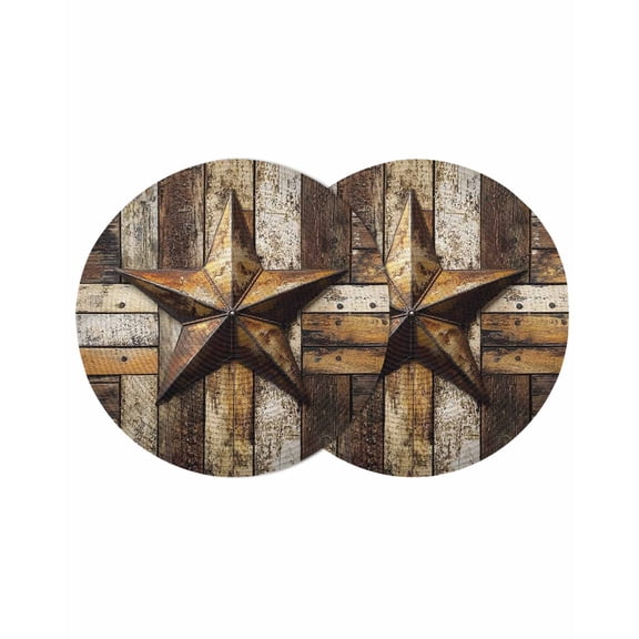 Round Placemats Yellow Metallic Stars 15 inch Set of 2 Table Mats for Dining Table Retro Wood Grain Heat Resistant Non-Slip Kitchen & Home Decorative Place Mat Set