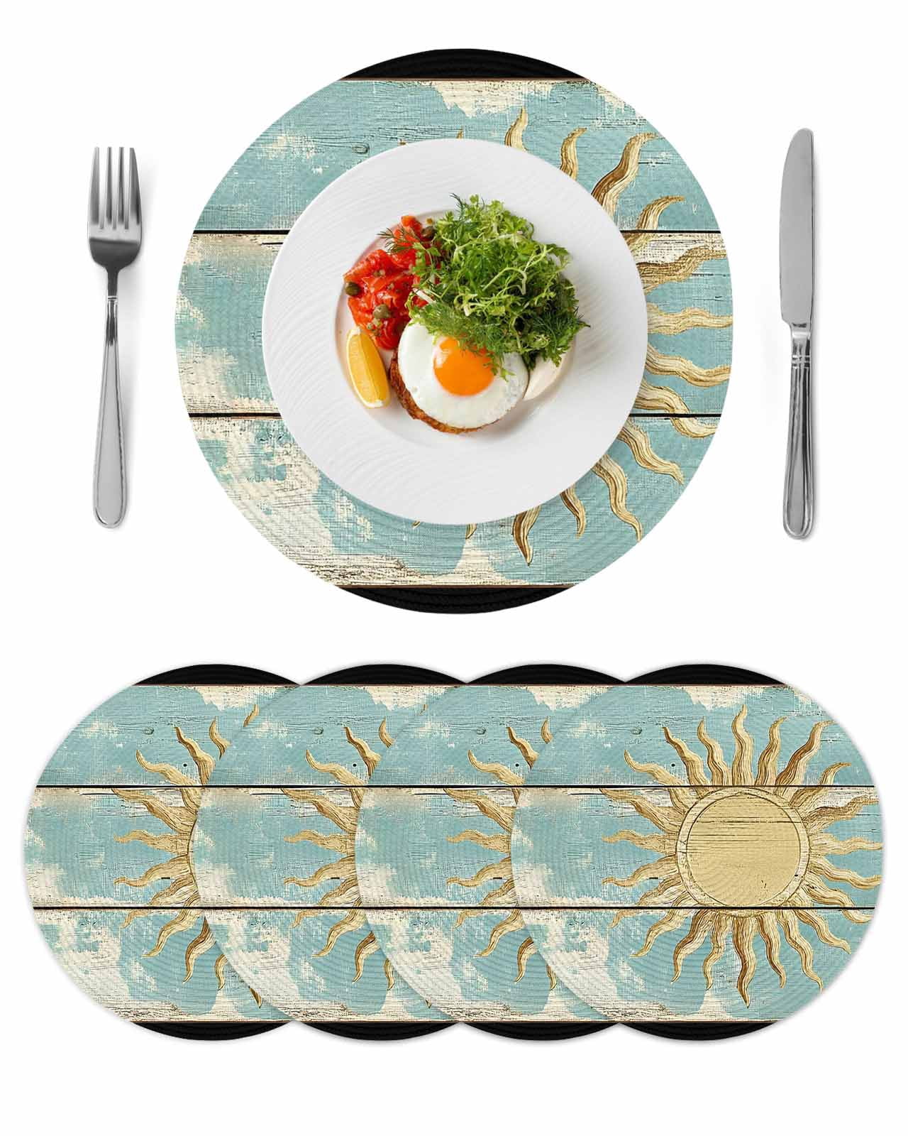 Round Placemats Yellow Sun Painting 15 inch Set of 4 Table Mats for ...