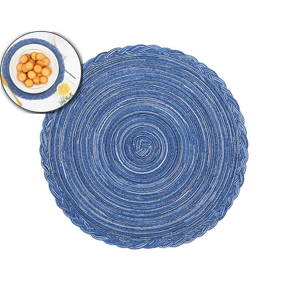 Round Placemats for Dining Table Woven Heat Resistant Non-Slip Kitchen Table Mats Diameter 7 Inch(Blue)