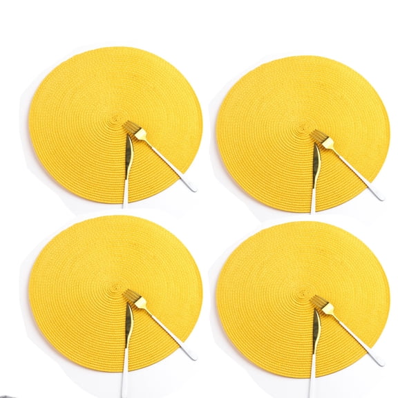 Round Placemats for Kitchen Table Plastic Dinner Placemats Woven Vinyl 15 Inch Heat Insulation Easy to Clean Set of 4 （Yellow）