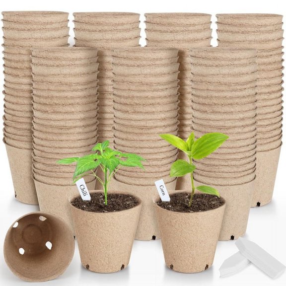 Round Plant Nursery Pots with Drainage Holes, Bulk Small Seed Starting Trays, Garden Sprout Biodegradable Containers-L